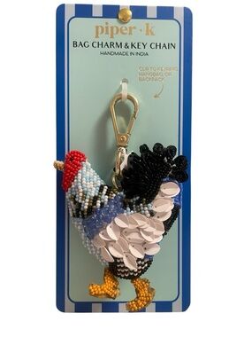 Piper K Beaded Rooster Bag Charm Keychain - Handmade